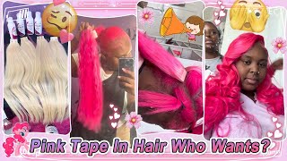 Water Color Hair Journey: Dye Blonde Tape In Extensions Into Pink & Install Easily Ft.Elfinhair
