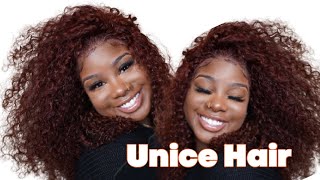  The Prettiest Reddish Brown Curls Ever!! |13X4 Lace Glueless Install | Unicehair