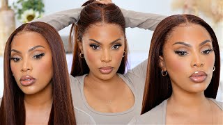 Auburn Kinky Straight Wig Install |  Straight Out The Box| No Plucking| No Bleaching