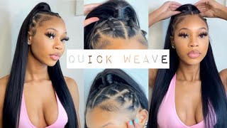 How To: Rubber Band Half Up Half Down Quick Weave No Leave Out | Ft Ac Collection