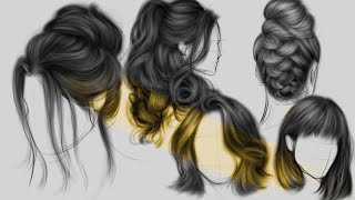 Top 5 Female Hairstyle Drawing | Learn To Draw Female Hairstyles | Digital Female Hair Drawing