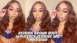 Quick & Easy Wig Install | Reddish Brown Body Wave Lace Closure Wig | Unice Hair | Lindsay Erin