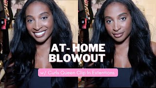At-Home Salon Blowout W/Rollers W/Curls Queen Light Yaki Clip In Extensions | My First Time