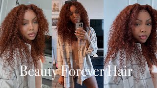 Omg This Hair Is Bomb!! Ginger Auburn Brown Curly Wig Install For Beginners!|Ft. Beauty Forever Hair