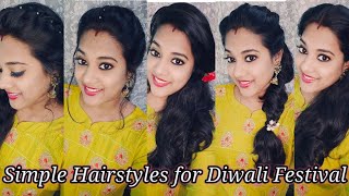 Simple & Quick Hairstyle For Diwali Festival//Open Hair Hairstyles For Medium Hair//