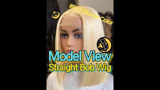 #Shorts Blonde Color Straight Lace Front Bob Wig - Model Show