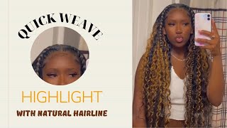 How To Quick Weave Curly Hairstyle! Mini Tutorial  Highlight W/Leave Out #Elfin Hair