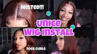 Unice Lace Wig Install With Heatless Curls (Perfect Reddish Brown Color For Fall!!) | Morgan Alana