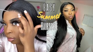 Quick & Easy Vacay/Summer Hairstyle! | Straight 30 Inch Frontal Wig |Ft. Isee Hair