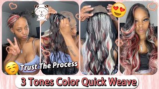 How To: Quick Weave W/ Side Part Leave Out | Mix Red Highlight Hair Tutorial Ft.#Ulahair