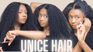 Completely Glueless Lace Front Install | Breathable Cap Wig | Kinky Curly | Ft. Unice Hair