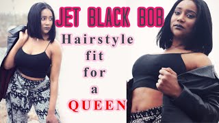 Jet Black Bob Lace Closure Wig | Amazon Wig Review | Color + Cut