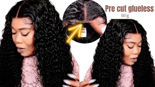 Mongolian Pre Cut Water Wave Glueless Wig| Unboxing + Installation | Curlyme Hair.