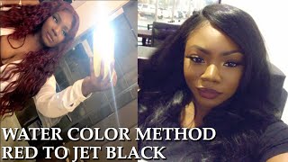 How To:  Dye Hair Red To Jet Black | Watercolor Method