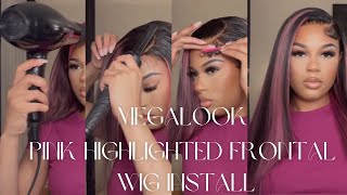 Pink Highlighted Straight Frontal Wig Install | Ft Megalook Hair