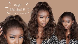  No Babyhair + Easy Maintenace   Brown Wavy Wig Install | Half Up Half Down | Alipearl Hair