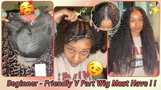 Easy & Glueless V Part Wig Install! 28Inch Long Curly Hairstyle #Elfinhair Honest Review