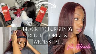 Black To Burgundy Red Hair Dye Tutorial & Wig Install | No Bleach
