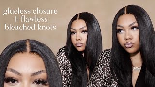 How To Bleach Your Knots Flawlessly | Glueless Kinky Straight Closure | Nadula Hair