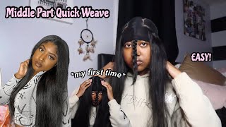*Easy* Natural Middle Part Leave Out Quick Weave | First Time! | Ty.Ahmara