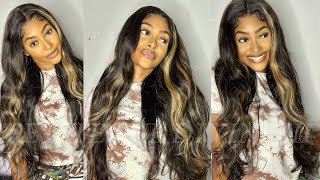 Trendy Blonde Highlighted 26" Bodywave Lace Front Wig Ft.Beautyforever Hair  | Petite-Sue Divin