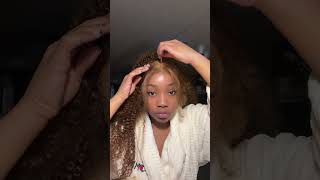 Detailed Chestnut Kinky Curly Lace Frontal Install Tutorial #Amandahair #Shorts #Wiginstall