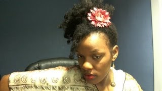 Medium Length Hairstyles / Big Psuedo Side Puff Feat. Coral And Black Flower Hair Accessory