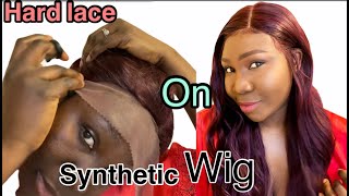How To Cut And Lay A Hard Lace On A Synthetic Wig || Tricks And Hacks To Make Your Wig Natural