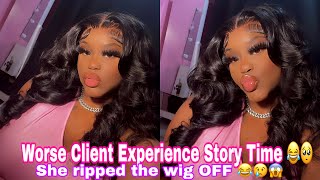 Worse Client Experience Storytime + Wig Install Ft Tinashe Hair | Jetblack Coloring + Flatiron Curls
