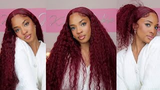 32 Inch Burgundy Water Wave Wig For Only $190!!! Huge Sale!!| Full Install + Styling Ft. Wig Fever