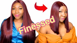 How To Turn A Curled Synthetic Wig Into A Bob||How To Finesse A Cheap Synthetic Wig|Finessingseries2