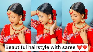 Beautiful And Trending Hairstyle With Saree #Shorts #Sumedhafam #Hairstyle #Youtubeshorts