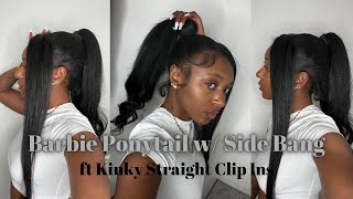 Easy Barbie Ponytail W/ Side Bang Ft. Amazon Kinky Straight Clip Ins