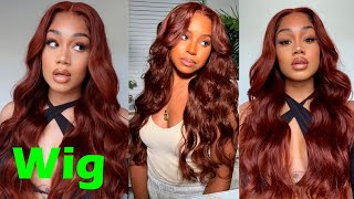 Wig. Auburn Colored Body Wave Hair. Lace Closure Wig.