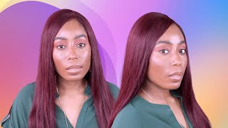 Brazilian Human 13X4 Lace Front Burgundy Wine Red Silk Transparent Straightwig|Ft Afsisterwig