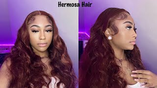 #33 Red Brown 13X4 Lace Frontal Body Wave 24 Inch Ft. Hermosa Hair