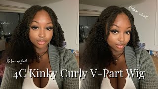 No Lace! No Edges! Easy V-Part Kinky Curly Wig On 4C Hair | Unice Hair