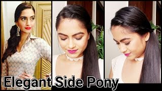 Sonam Kapoor Easy Side Ponytail For Medium To Long Hair// Indian Hairstyles