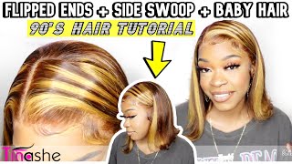 90'S Flipped Ends Side Swoop + Baby Hair On Short Bob Wig  Wig Tutorial For Beginners @Tinasheh