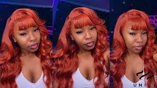 Side Part Bangs Tutorial | My New Favourite Copper Brown Lace Frontal Wig Install Ft.Unice Hair