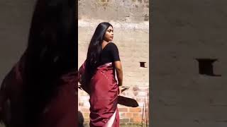 Beautiful Long Hair Indian Aunty In Red Saree  || Long Hair Queen