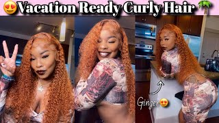 Perfect Vacation Hair !!: 28 Inch Ginger Curly Frontal Wig Install +Dramatic Baby Hair Ft.Eullair