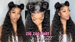 Zig Zag Part With Space Buns On Water Wave Hair Wig Install | Wiggins Hair