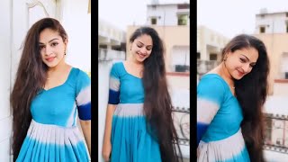 Beautiful Long Hair South Indian Girl In Blue Dress || Long Hair Queen