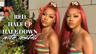 Red Half Up Half Down | Color, Install, + Style | Unice Hair