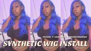 $22 Blue Wig Review + Install (How To Make A Synthetic Closure Look Real)