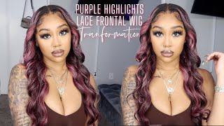 Perfect Purple Highlights Frontal Wig Install Ft Megalook Hair