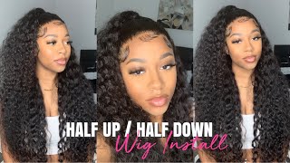 Deep Wave Curly Half Up Half Down Wig Install | Asteria Hair