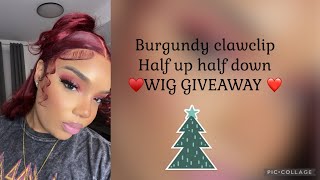 Claw Clip Half Up Half Down Burgundy | 1K Wig Giveaway