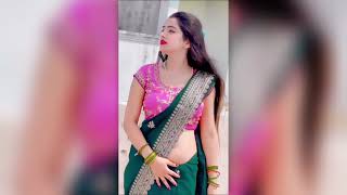 Beautiful Long Hair North Indian Girl Hot Navel In Green Saree || Long Hair Queen